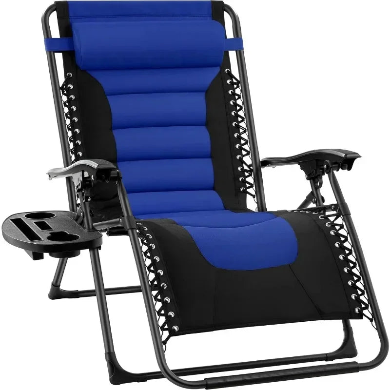 v Oversized Padded Zero Gravity Chair, Folding Outdoor Patio Recliner, XL Anti Gravity Lounger for Backyard w/Headrest, Cup Hold