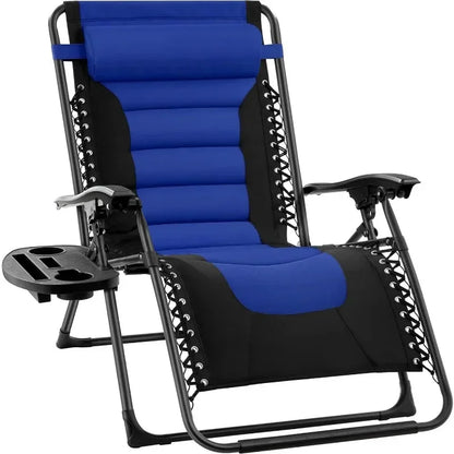 v Oversized Padded Zero Gravity Chair, Folding Outdoor Patio Recliner, XL Anti Gravity Lounger for Backyard w/Headrest, Cup Hold