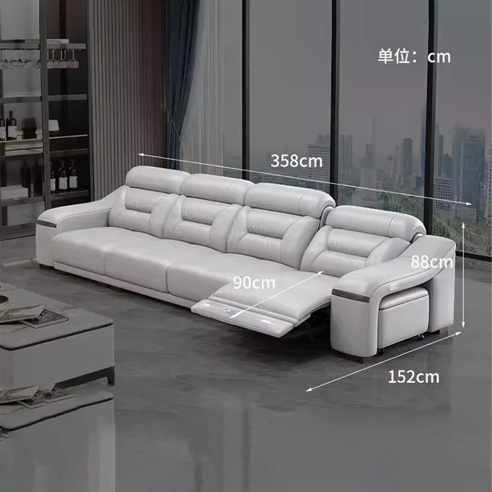 Electric Recliners with Stool Seating Room, Sofa Reclinable MINGDIBAO Genuine Leather Living Room Sofa Set Power Reclining Couch
