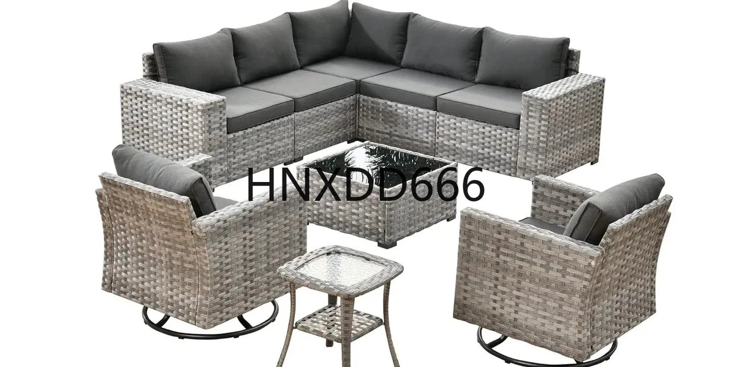 Patio Furniture Sets Outdoor Sectional Sofa with Swivel Rocking Chairs,PE Wicker Conversation Couchfor Backyard Deck Garden