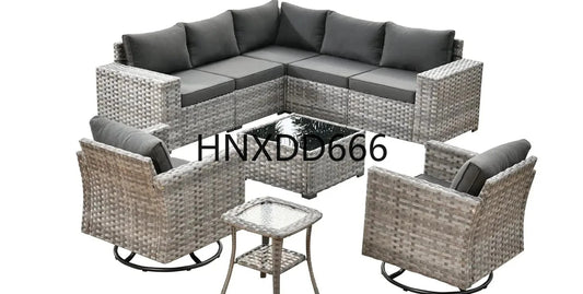 Patio Furniture Sets Outdoor Sectional Sofa with Swivel Rocking Chairs,PE Wicker Conversation Couchfor Backyard Deck Garden