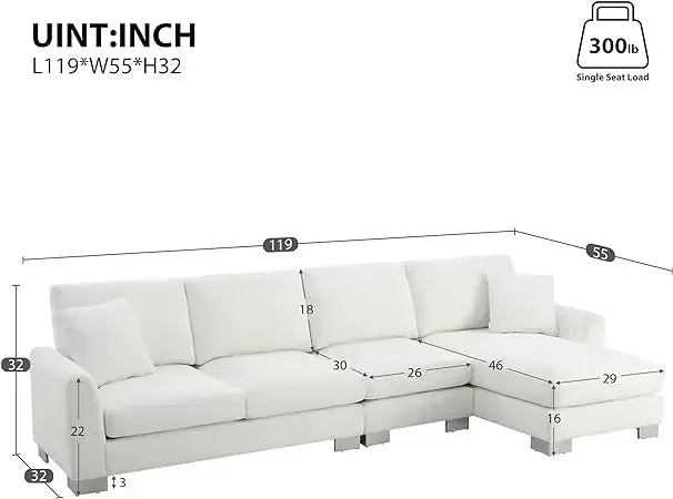 #For L-Shaped Modular Sectional Sofa, 3-Seater Comfy Cloud Couch with Ottoman/Chaise & 5 Pillows for Living Room Bedroom&