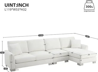#For L-Shaped Modular Sectional Sofa, 3-Seater Comfy Cloud Couch with Ottoman/Chaise & 5 Pillows for Living Room Bedroom&