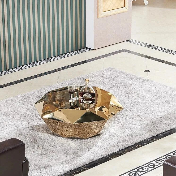 Modern Living Room Furniture Smart Luxurious Unique Diamond Shape Goldsilver Metal Mirrored Coffee Table
