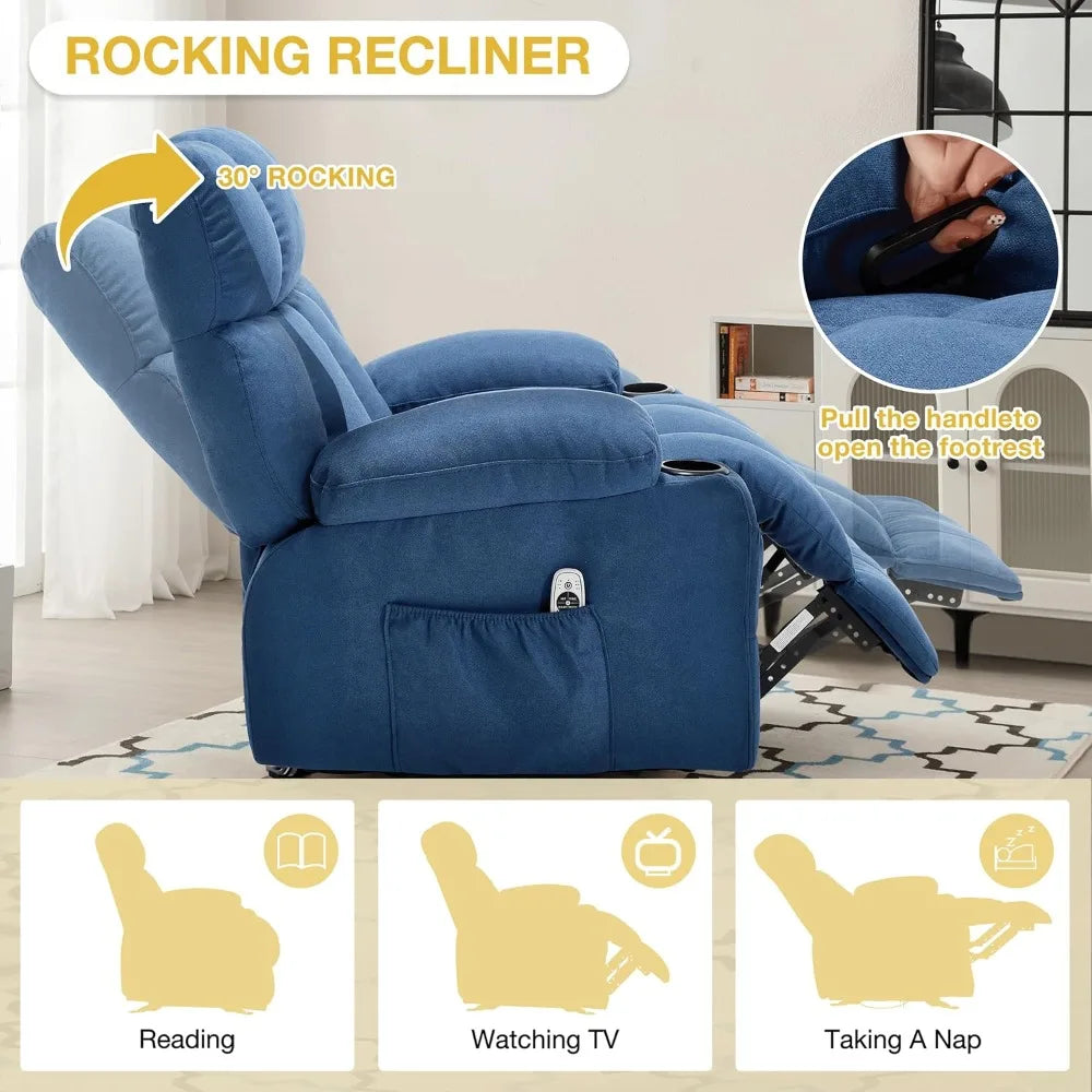 "Oversized Massage Recliner - Vibration/Heat Rocker with Side Pocket & USB Port, Ergonomic Nursery Chair for Living Room"