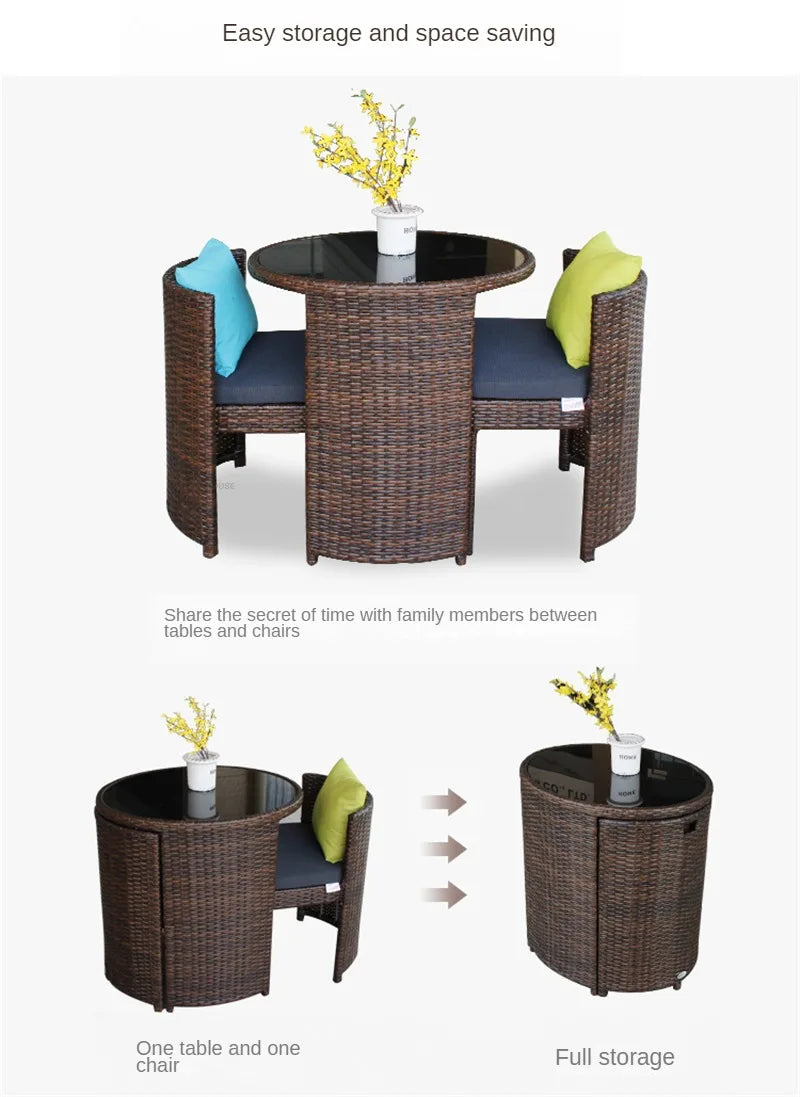 Balcony Rattan Garden Furniture Set 3-piece Courtyard Terrace Outdoor Round Table and Chairs Patio Leisure Table and Chairs B