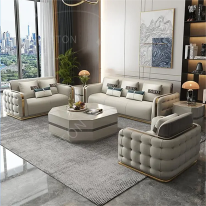 Modern Luxury Couch Living Room Sofa Furniture Set Sectional Top Genuine Leather Sofa
