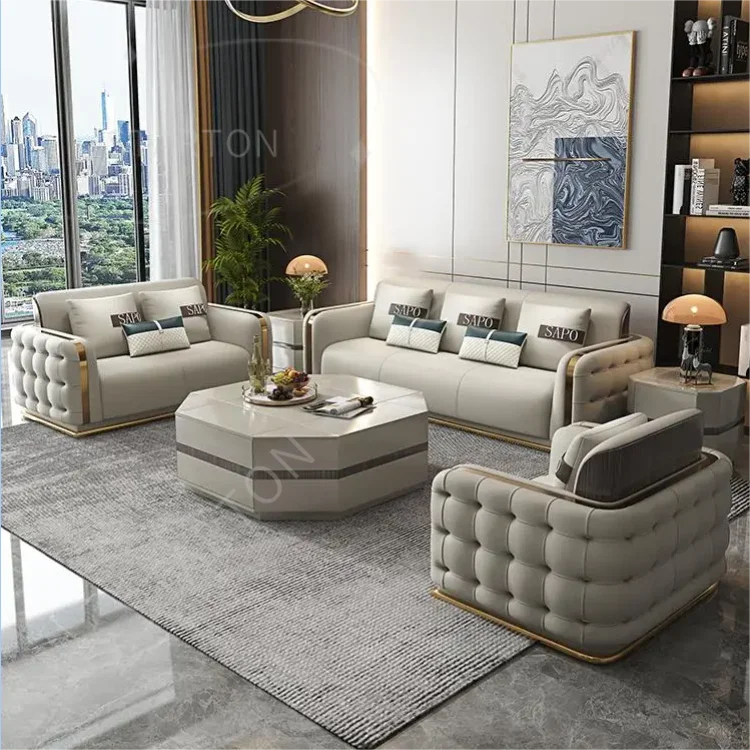 Modern Luxury Couch Living Room Sofa Furniture Set Sectional Top Genuine Leather Sofa
