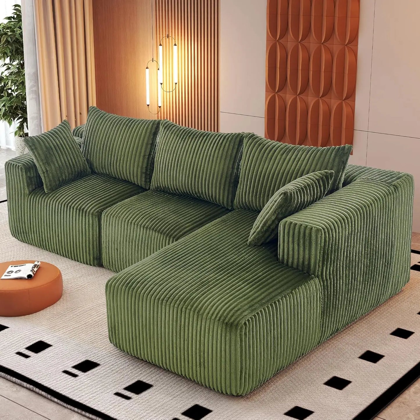 Modern Minimalist Sectional Sofa: L-Shape Cloud Couch with Deep Seats Right Chaise - Black