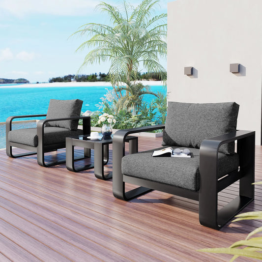 3-pieces Aluminum Frame Patio Furniture With 6.7" Thick Cushion And Coffee Table, All Weather Use Olefin fabric Outdoor Chair, G