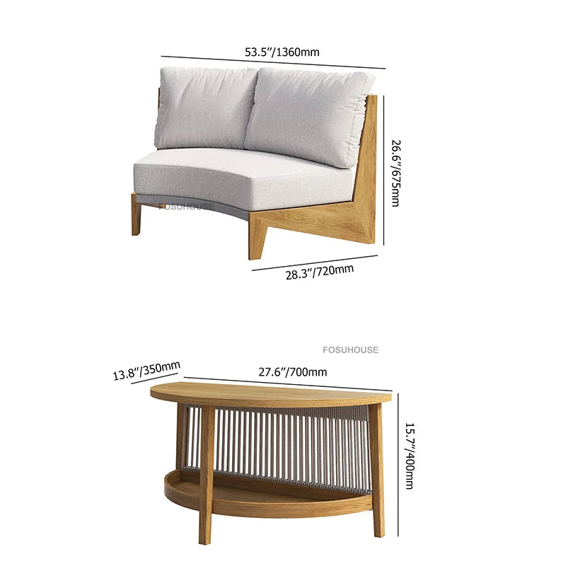 Designer Round Outdoor Sofas Combination Nordic Solid Wood Open-air Lounge Chair Home Patio Furniture Leisure Garden Sofa Chair