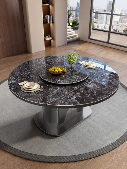Dining table telescopic slate small apartment home Italian simple stainless steel storage dining table and chairs