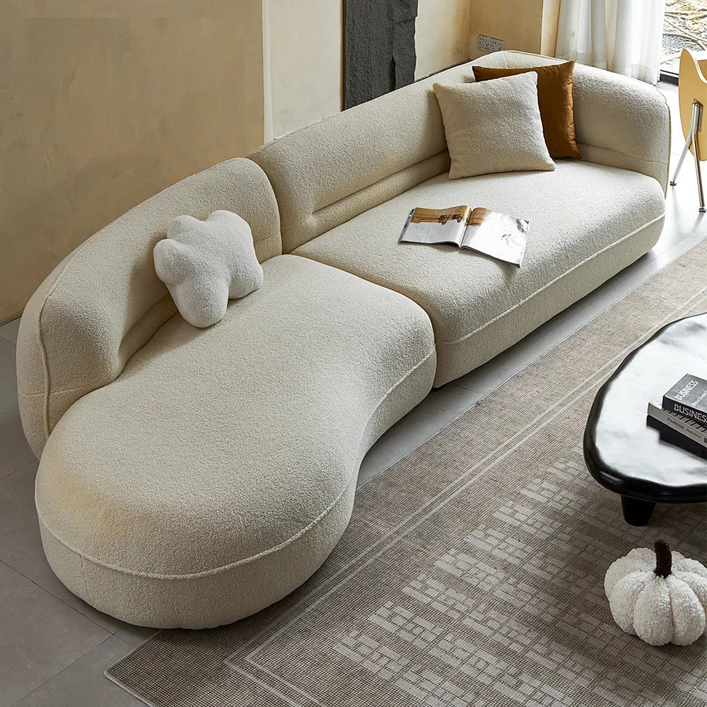 l # Italian Minimalist Fabric White Sofa Cream Style Small Living Room Curved Sofa Modern Boucle Solid Wood Half Round Sofa Set