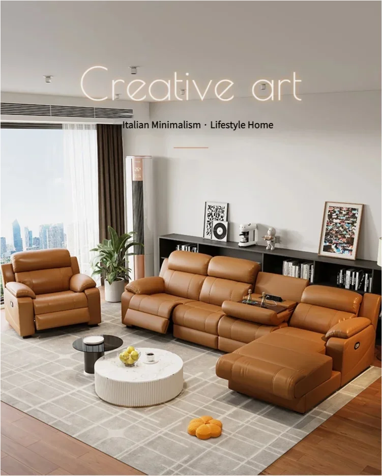 Relaxing Genuine Leather Sofa Living Room Electric Reclining Italian Sofa Lounge Luxury Divani Da Soggiorno Apartment Furniture