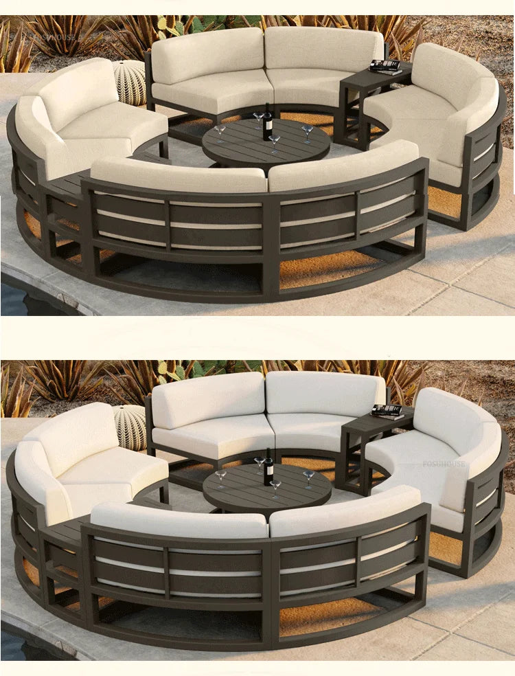 Outdoor Waterproof Sun Protection Garden Sofas Curved Outdoor Sofa Aluminum Alloy Courtyard Villa Reception Sofa Coffee Table Z
