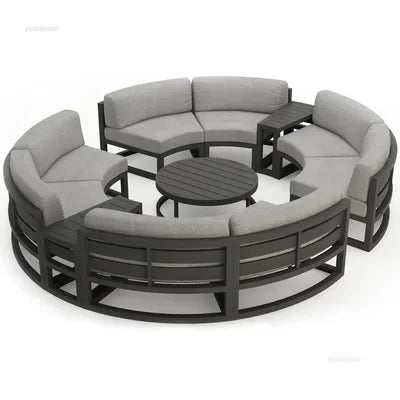Outdoor Waterproof Sun Protection Garden Sofas Curved Outdoor Sofa Aluminum Alloy Courtyard Villa Reception Sofa Coffee Table Z