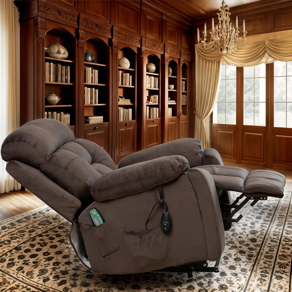 Lift Recliner for Big and Tall Seniors: 9689 High Density Foam Lift Chair with Heat and Vibration Massage, 2 Side Pockets, 2 Cup