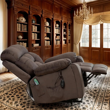 Lift Recliner for Big and Tall Seniors: 9689 High Density Foam Lift Chair with Heat and Vibration Massage, 2 Side Pockets, 2 Cup
