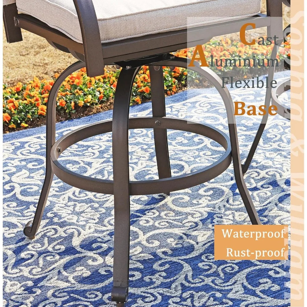 Sophia & William Cast Aluminum Patio Bar Chairs Set of 2, Bar Height Swivel Outdoor Bar Stools Chairs, Counter Height Outdoor Ba