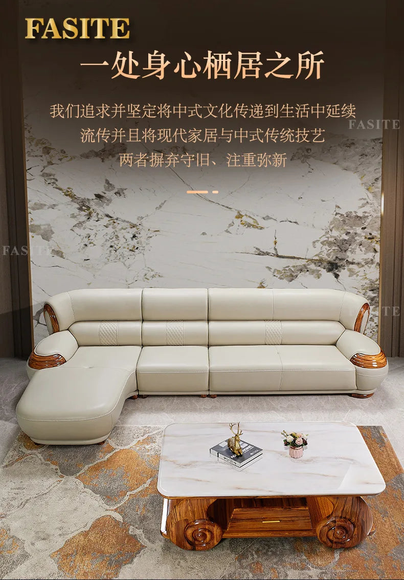 Modern ebony leather sofa first layer cowhide home simple new Chinese living room solid wood