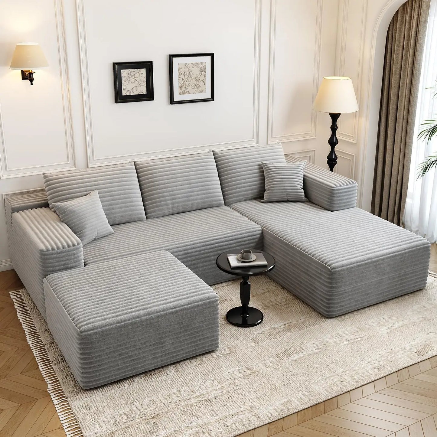 107.5" Cloud Modular Sectional Couch with 1 Ottoman,Modern Minimalist Upholstered Couches, Comfort U Shaped Sofa for Living Room