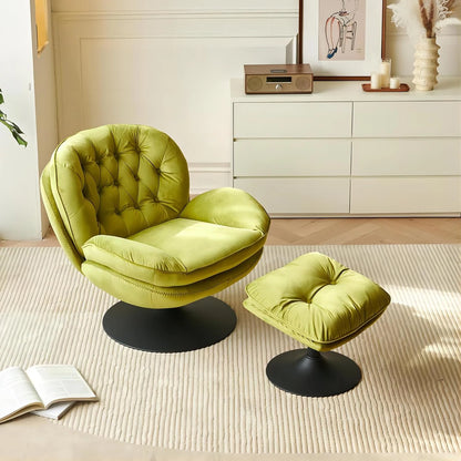 Velvet Swivel Armchair Set with Ottoman for Living Room - Modern Tufted Accent Chairs with 360° Swivel & Footrest - Comfy Chais