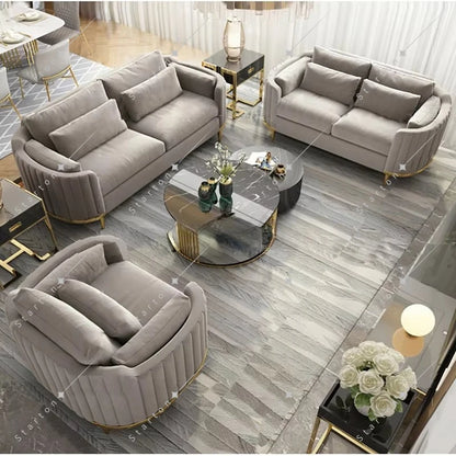 Modern Living Room Upholstery Velvet Sofa Set Tufted Designer Accent Golden  Luxury Office Reception Sofa Chair