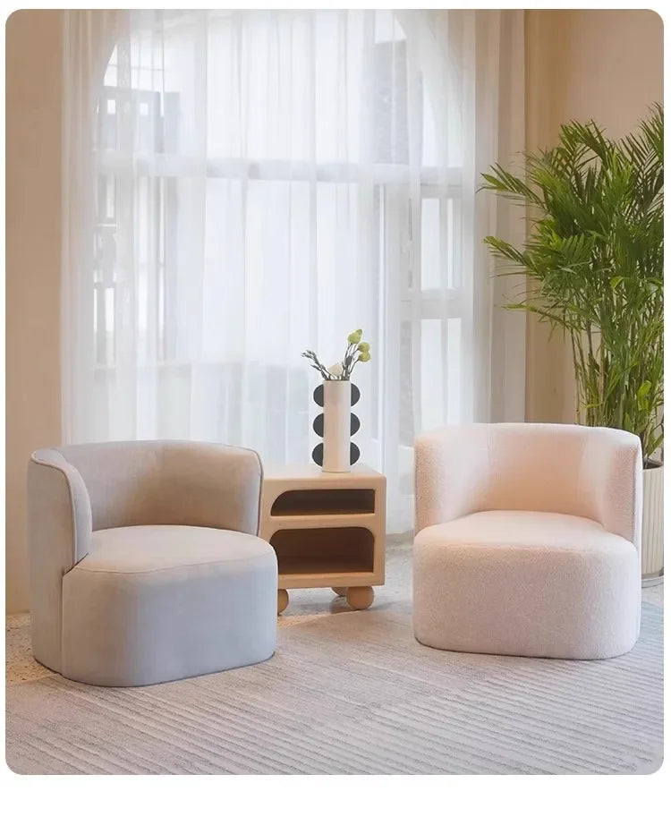 Nordic Light Luxury Cream Style Single Lambswool Couch Home Living Room Bedroom Couch Designer Chair