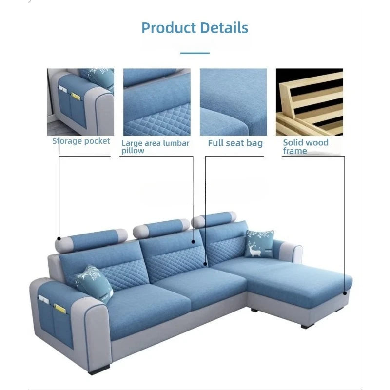 Modern Three-Seat Fabric Sofa Set Convertible Removable for Easy Care for Small Apartment or Modern Living Room for Villas