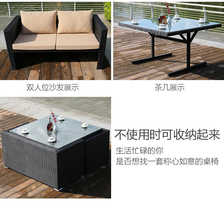 Outdoor rattan tables and chairs balcony rattan sofa courtyard leisure rattan art