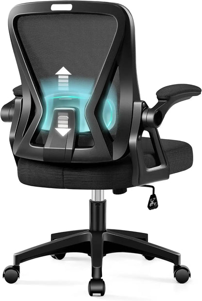 Office Chair, Ergonomic Home Computer Desk Chairs, Comfy Breathable Mesh Chair with Adjustable Lumbar Support Flip-up Armrests