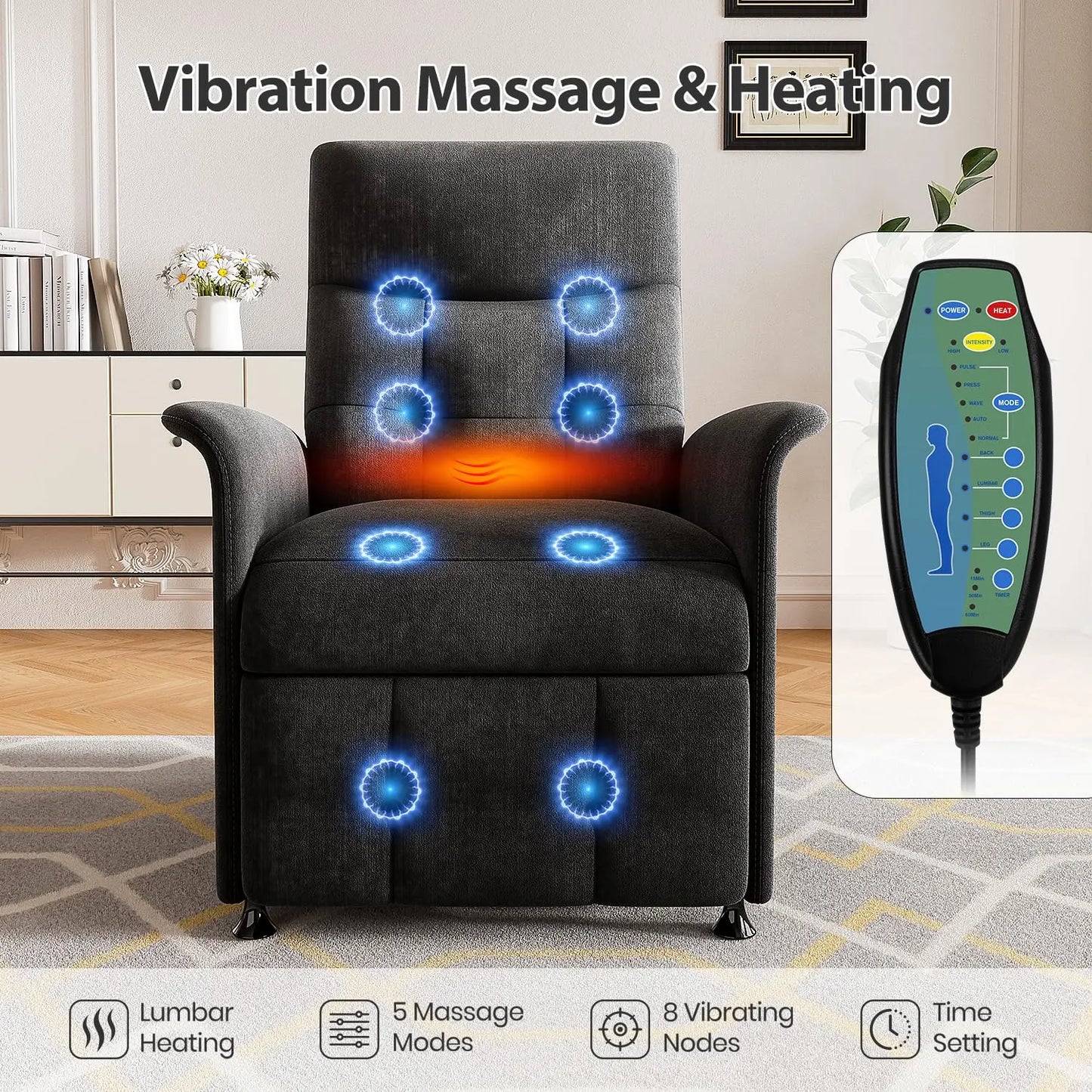 Power Recliner Chair for Adults with Heated & Massage, Lazy Boy Electric Reclining Chair Sofa, Adjustable Single, Customized