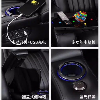 Villa living room leather, sofa first layer cowhide electric multi-function