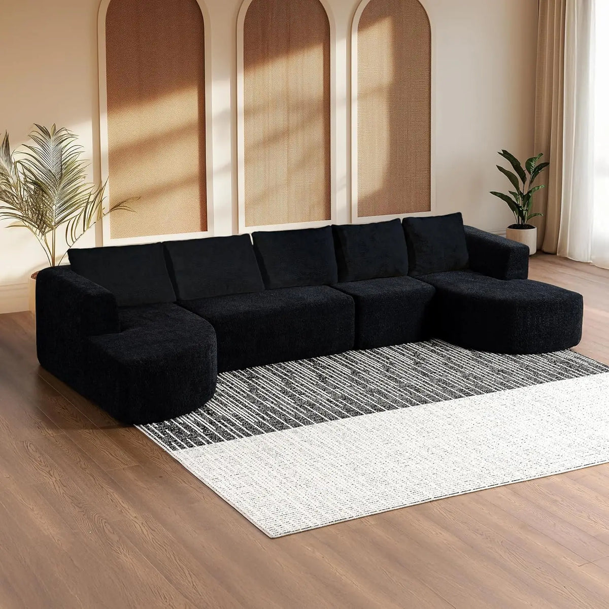 Boneless Couches for Living Room, Comfy U-Shaped Cloud Couch Sectional with Chaise Lounge, Modern Deep Seat Black, Customized