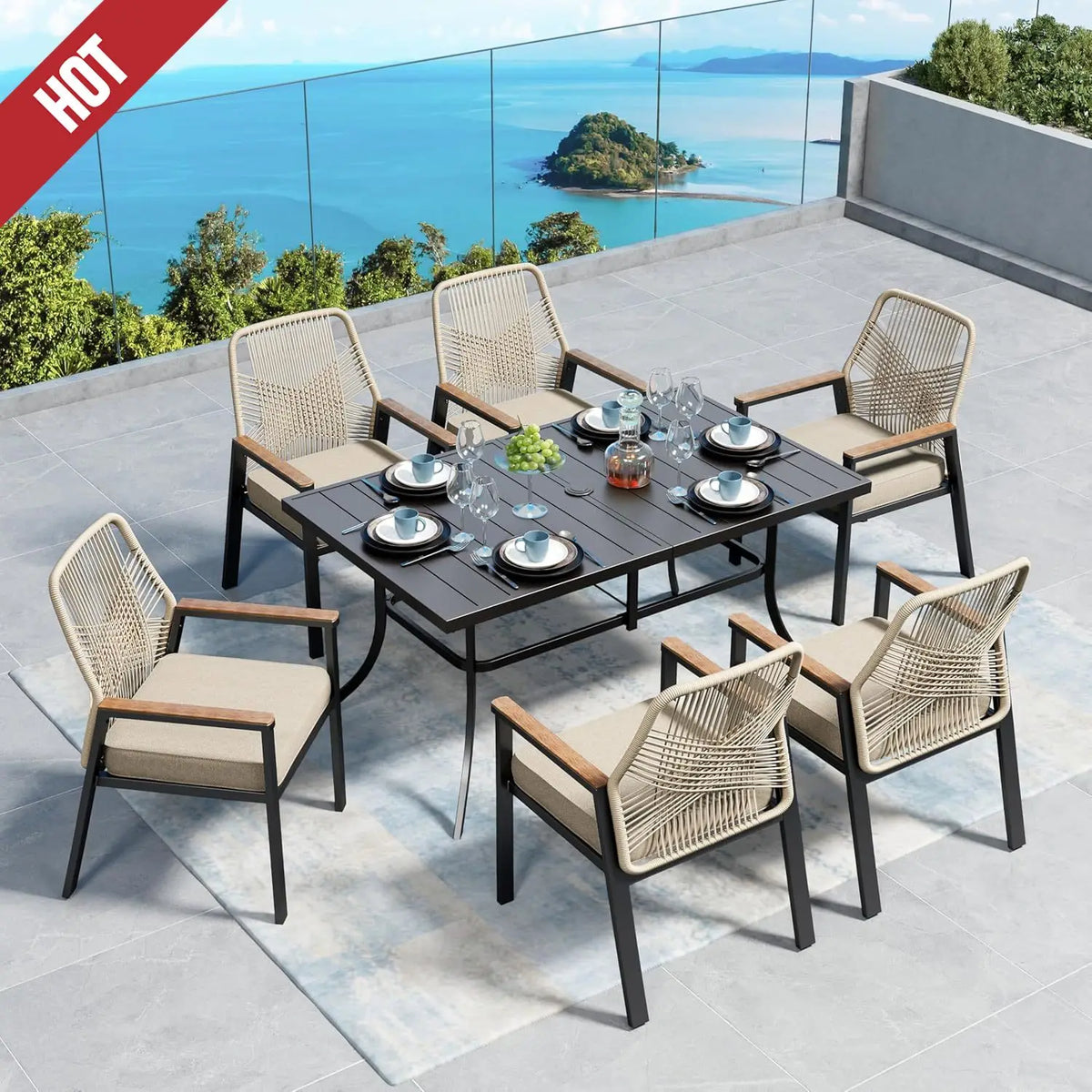 NEW Patio Dining Chairs Set of 6, All-Weather Woven Rattan Outdoor Chairs &Waterproof Cushion &Wrought Iron Frame