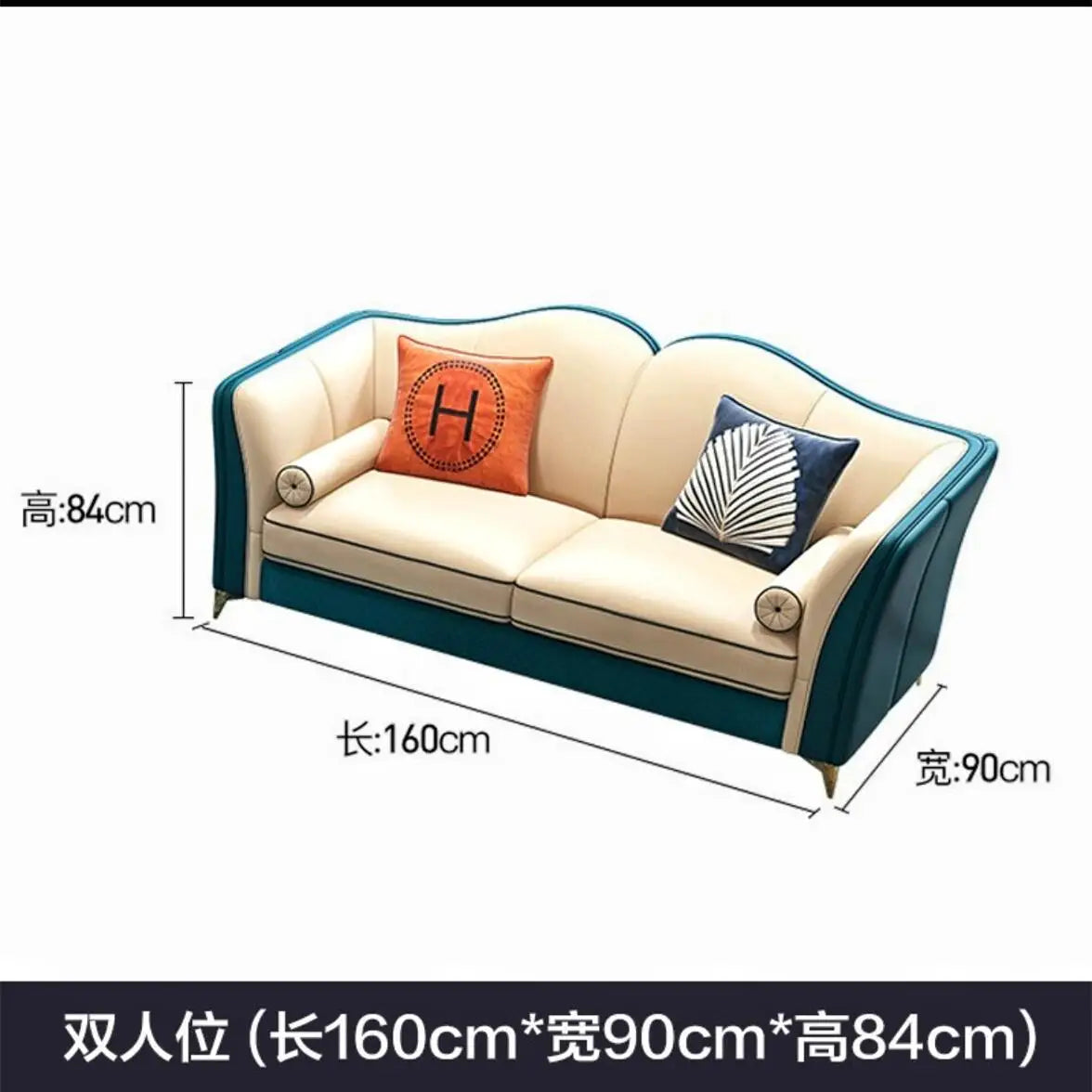 Canapé en cuir nordique de luxe léger, italien, moderne, haut de gamme, pour salon, appartement, combinaison créative en cuir pour trois personnes