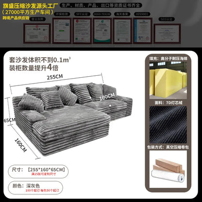 Vacuum Compressed Comfy Corduroy Fluffy Sofa Set Furniture Living Room Modular Couch Modern L Shape Sectional Sofa