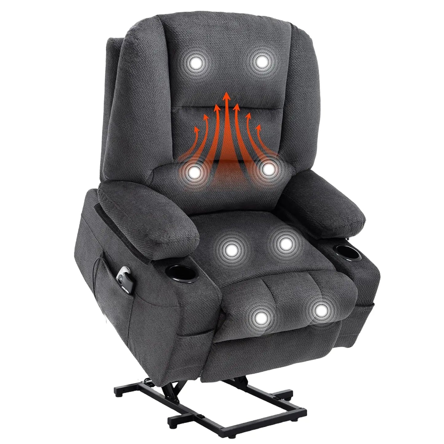 Manual Recliner Massage Heat Breathable Fabric 2 Cup Holders Side Pockets Overstuffed Living Room Brown Customized