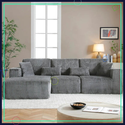 108" L-Shaped Cloud Couch for Living Room, Comfy Fluffy Memory Foam Deep Seat Modular Sectional Sofa with Left Chaise, Dark Grey