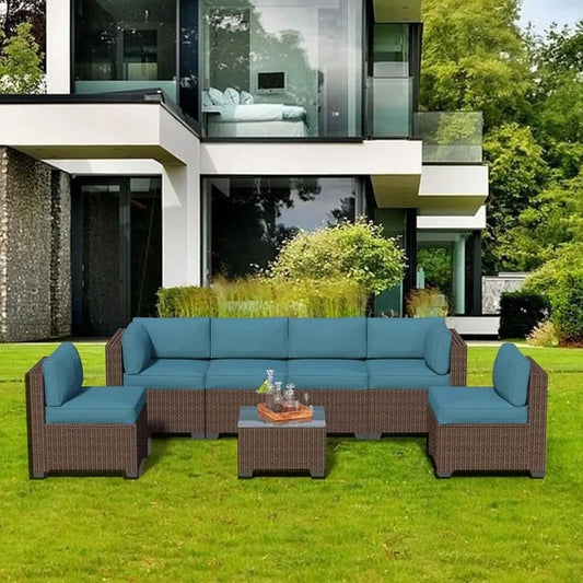 Outdoor Patio Furniture Set, Rattan Sectional Sofa, Conversation Set with Waterproof Cushion and Coffee Table