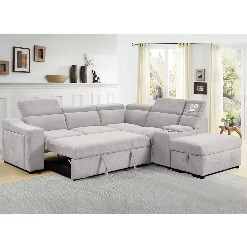 Sofa Furniture Fast Charger Cup Holder Functional Set Has Pull Out Bed and Storage Living Room Sofa