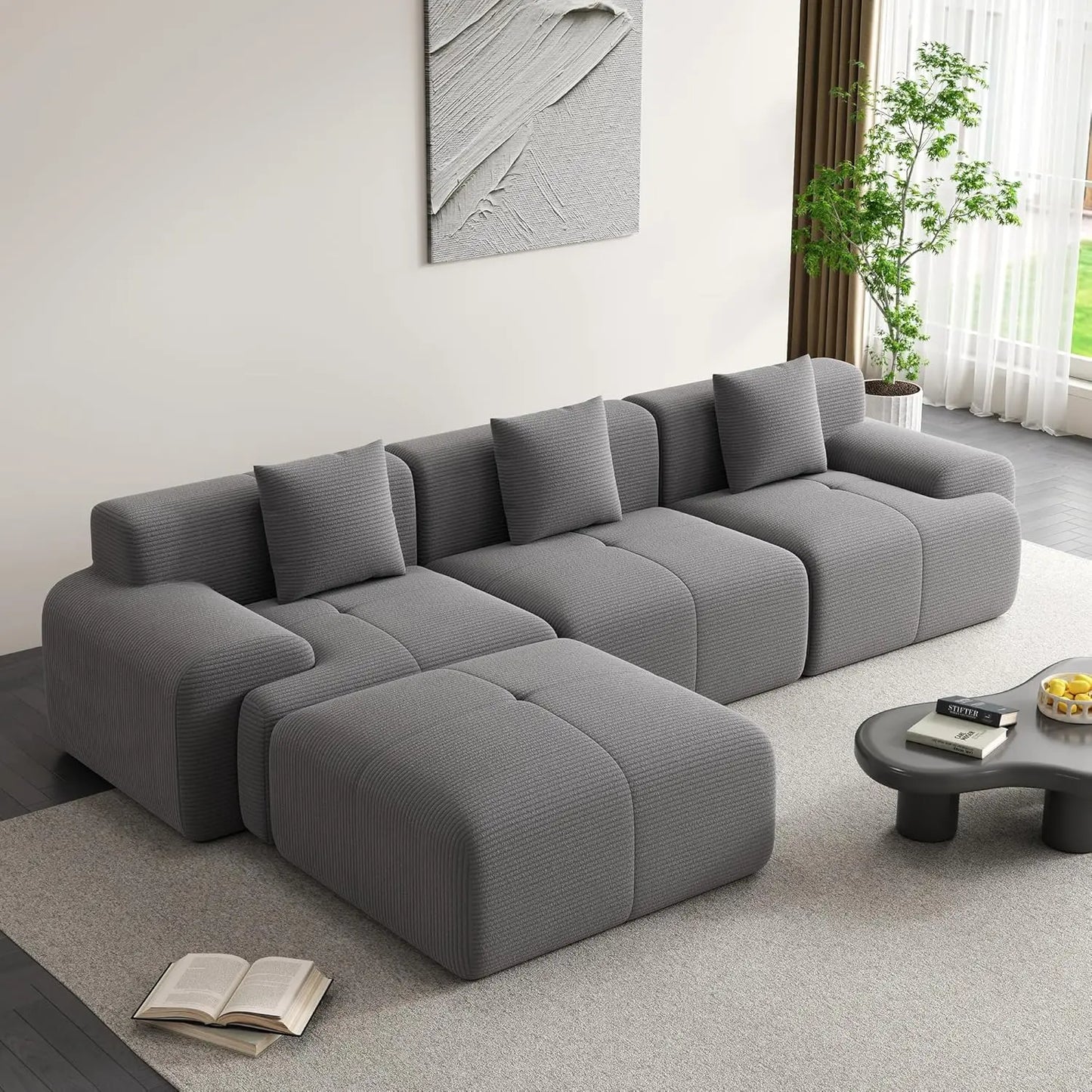 120" Cloud Modular Sectional Couch,Boneless Sofa,L-Shape Upholstered Sofas with Deep Seat