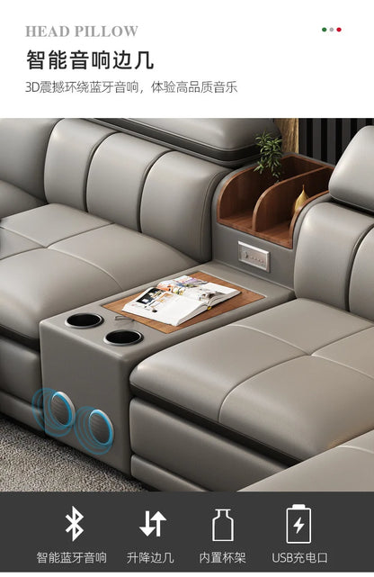 Beautify Your Living Room with Linlamlim Italian Genuine Leather Sofa - Bluetooth Speaker, Adjustable Headrests and USB Charging