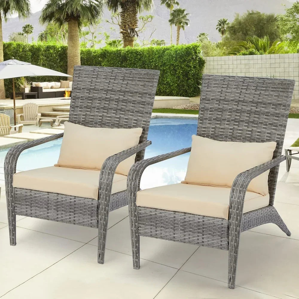 Outdoor Dining Adirondack Rattan Chair with Cushion and Pillow 2 Pieces Outdoor Wicker Patio Chairs