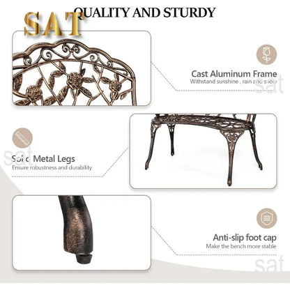 For 38.5" Patio Park Garden Outdoor Metal Rose Bench,Cast Iron Cast Aluminium Frame Antique Finish Chair Deck Furniture