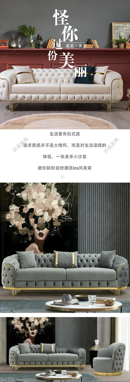 American fabric sofa Italian minimalist designer living room straight row sofa velvet European home sofa