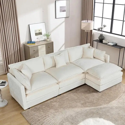 112.2" L-Shaped Cloud Couches | Deep 3 Seater Couch with Ottoman | Soft Chenille Cloud Sofa for Cozy Living Room