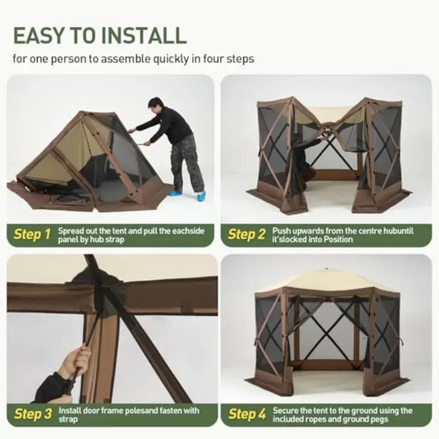 Pop Up  Tent 6-Sided Pop-up Gazebo Sn Tent with Mesh Windows Outdoor  Shelter Tent with Carrying Bag Large Shade Tents for Camp