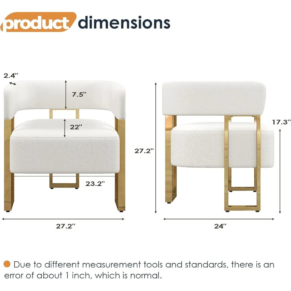 Modern Sherpa Boucle Accent Chair Upholstered Armchair White Bucket Chair Comfy Side Chair Round Barrel Arm Chairs for Small Sp