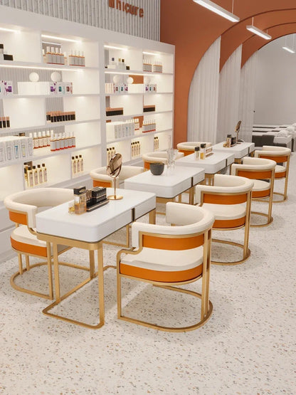 Designer Dining Chairs Beige Gold Legs Waiting Fashion Sofa Chairs Luxury Adults Floor Protector Sillas Indoor Supplies